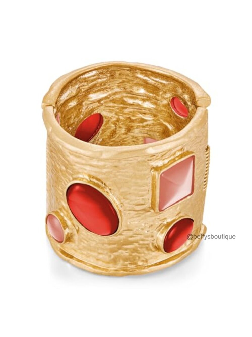 Chunky Hammered Gold Plated Bangle Bracelet Spring Hinge Statement